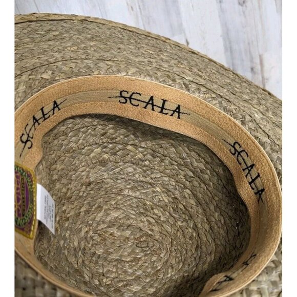 SCALA Womens Wide Brim Straw Sun Hat Beaded Shells One Size Boho Beach - Picture 10 of 10